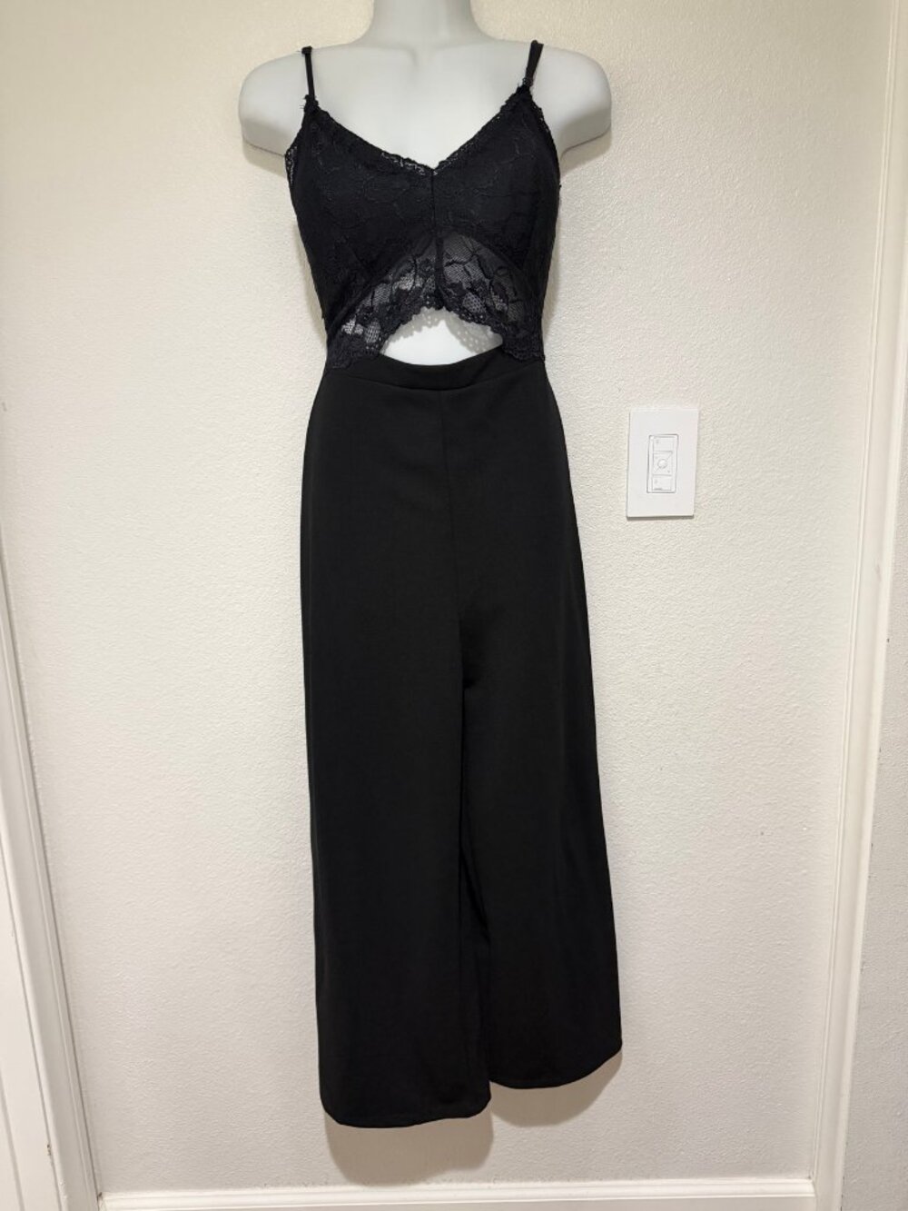 J for Justify Black Lace Cutout Wide Leg Jumpsuit M